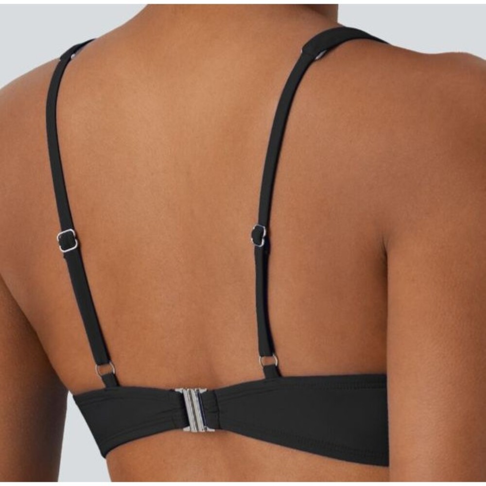 Halara Black Deep V Twist Front Padded Bikini Swim Top Size Small - Picture 3 of 10